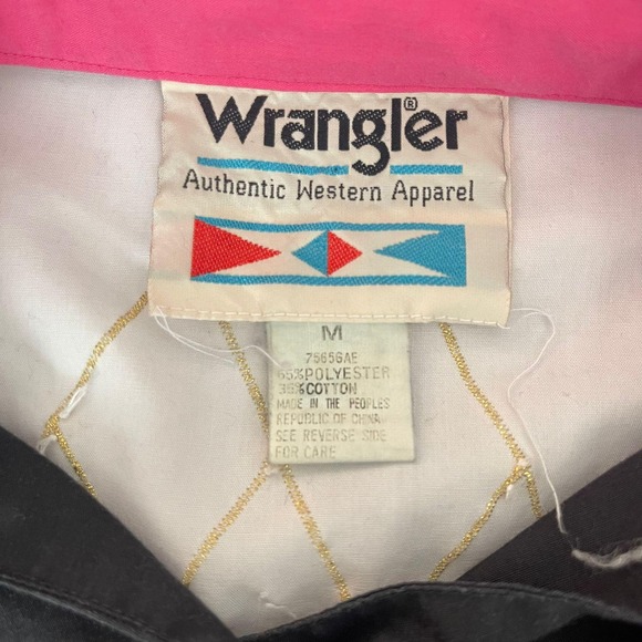 VTG Wrangler Western Pink Black Embellished Long Sleeve‎ button up cowgirl rodeo - Picture 4 of 7